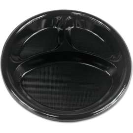 Boardwalk Hi-Impact Plastic Dinnerware Plate w/ 3 Compartment, 10" Dia., Black, Pack of 500