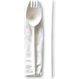 Boardwalk School Napkin/Spork/Straw Cutlery Kit, White, Pack of 1000