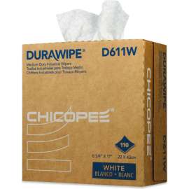 Chicopee Durawipe Medium-Duty Industrial Wipers, 8.8" x 17", White, 110/Box, 12 Box/Case