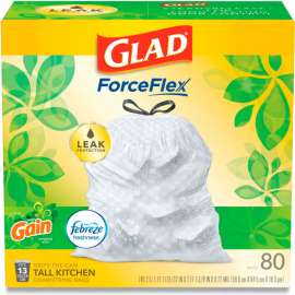 Glad OdorShield Tall Kitchen Drawstring Bags, 13 Gal, 0.95 mil, Gain Scent, White, 240/Case