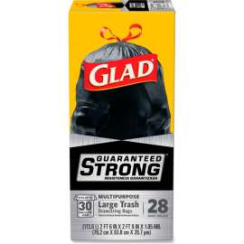 Glad Drawstring Large Trash Bags, 30 Gal, 1.05 mil, 30" x 33", Black, 168/Case