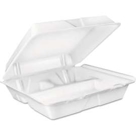 Dart Foam Container w/ 3 Compartment, 9-3/8"L x 9"W x 3"H, White, Pack of 200