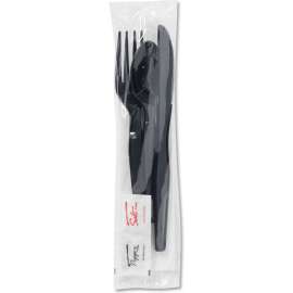 Dixie Wrapped Tableware w/ Napkin Packets & Fork/Knife/Spoon/Napkin, Black, Pack of 250
