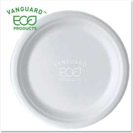 Eco-Products Vanguard Renewable & Compostable Sugarcane Plates, 9" Dia., White, Pack of 500