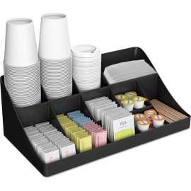 Mind Reader Coffee Condiment Organizer w/ 11 Compartments, 18-1/4"W x 6-5/8"D x 9-3/4"H, Black