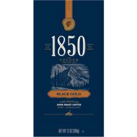 1850 Coffee, Black Gold, Dark Roast, Ground, 12 oz Bag, 6/Carton