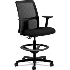 HON Revel Adjustable Height Fidget Stool, Backless, Supports Up to 250 lb, 13.75" to 18.5" Seat Height, Black Seat, White Base