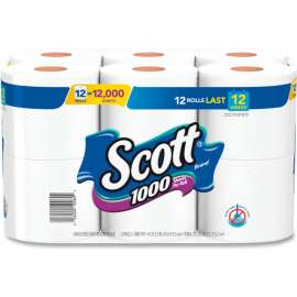 Scott Toilet Paper, Septic Safe, 1-Ply, White, 1000 Sheets/Roll, 12 Rolls/Pack, 4 Pack/Case