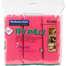 WypAll Microfiber Cloths, Reusable, 15-3/4" x 15-3/4", Red, 6/Pack, 4 Packs/Carton