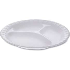 Pactiv Evergreen Placesetter Satin Foam Plate w/ 3 Compartment, 9" Dia, White, Pack of 500