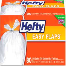 Hefty Easy Flaps Trash Bags, 13 Gal, 0.69 mil, 23.75" x 28", White, 480/Case