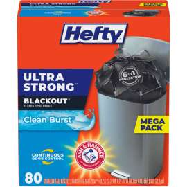 Hefty, Ultra Strong BlackOut Tall-Kitchen Drawstring Bags, 13 gal, 0.9 mil, Black, 240/Carton