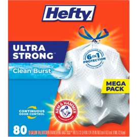 Hefty Ultra Strong Scented Tall White Kitchen Bags, 13 gal, 0.9 mil, White, 240/Carton