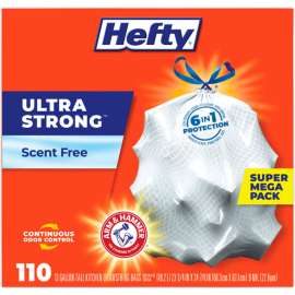 Hefty Ultra Strong Tall Kitchen and Trash Bags, 13 gal, 0.9 mil, White, 330/Carton