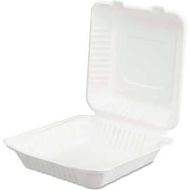 Hinged Lid Compostable Sugarcane Fiber Containers 9" x 3" x 9" - 200 Pack