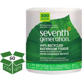 Seventh Generation 100 Recycled Bathroom Tissue, Septic Safe, 500 Sheets/Jumbo Roll, 60/Case
