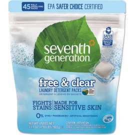 Natural Laundry Detergent Packs, Powder, Unscented, 45 Packets/Pack, 8/Case