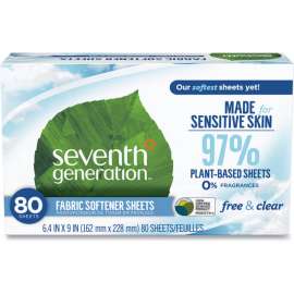 Seventh Generation, Natural Fabric Softener Sheets, Unscented, 80 Sheets/Box, 4/Carton