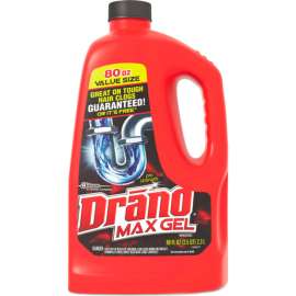 Drano Max Gel Clog Remover, Bleach Scent, 80 Oz. Bottle, 6/Carton