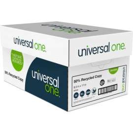 Copy Paper - Universal 50 Recycled Paper, White, 8-1/2" x 11", 20 lb., 5,000 Sheets/Carton