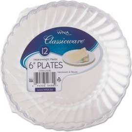 WNA Classicware Plastic Plates, 6" Dia., Clear, Pack of 180