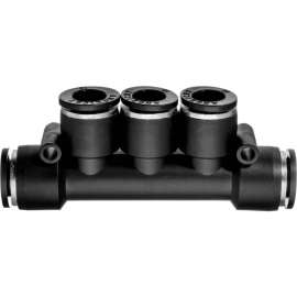 Push to Connect Tube Fitting - Nylon Plastic - 3 Outlet Manifold Connector - 6mm Tube OD