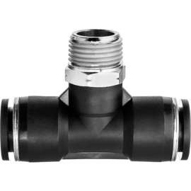 Push to Connect Tube Fitting - Nylon Plastic - Tee Adapter - 3/8" Tube OD x 1/4" NPT Male