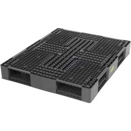 Rackable & Stackable Open Deck Pallet, Plastic, 4-Way, 46-7/8"x39-1/8", 8800 Lb Stat Cap, Black
