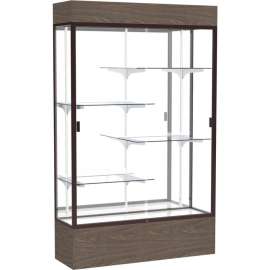 Reliant Lighted Display Case 48"W x 80"H x 16"D Walnut Base Mirror Back Dark Bronze Frame