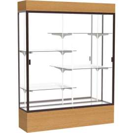 Reliant Lighted Display Case 60"W x 80"H x 16"D Natural Oak Base Mirror Back Dark Bronze Frame