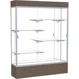 Reliant Lighted Display Case 60"W x 80"H x 16"D Walnut Base Mirror Back Satin Natural Frame