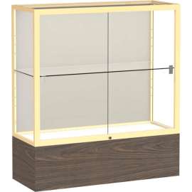 Reliant Counter Case, Plaque Back, Champagne Gold Frame, Walnut Vinyl Base, 36"L x 40"H x 14"D