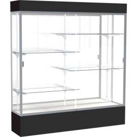 Spirit Lighted Display Case 72"W x 80"H x 16"D Mirror Back Satin Finish Black Base & Top