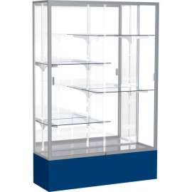 Spirit Display Case Navy Base, Satin Frame, Mirror Back 48"W x 16"D x 72"H