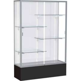 Spirit Display Case Black Base, Satin Frame, White Back 48"W x 16"D x 72"H