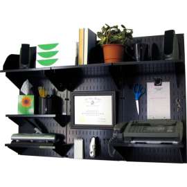 Wall Control Office Wall Mount Desk Storage and Organization Kit, Black, 48" X 32" X 12"