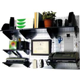 Wall Control Office Wall Mount Desk Storage and Organization Kit, Galvanized Black, 48" X 32" X 12"