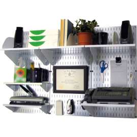 Wall Control Office Wall Mount Desk Storage and Organization Kit, Galvanized White, 48" X 32" X 12"