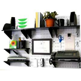 Wall Control Office Wall Mount Desk Storage and Organization Kit, White/Black, 48" X 32" X 12"