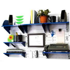 Wall Control Office Wall Mount Desk Storage and Organization Kit, White/Blue, 48" X 32" X 12"
