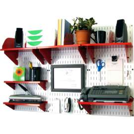 Wall Control Office Wall Mount Desk Storage and Organization Kit, White/Red, 48" X 32" X 12"