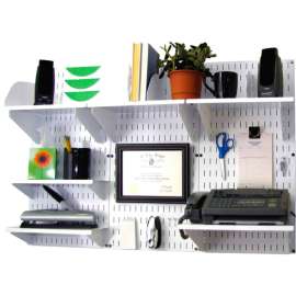 Wall Control Office Wall Mount Desk Storage and Organization Kit, White, 48" X 32" X 12"