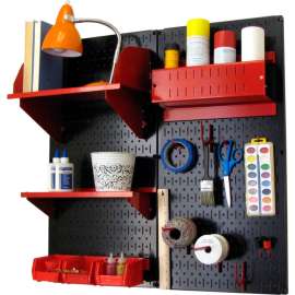 Wall Control Pegboard Hobby Craft Organizer Storage Kit, Black/Red, 32" X 32" X 9"