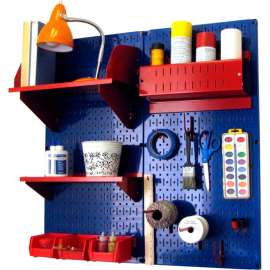 Wall Control Pegboard Hobby Craft Organizer Storage Kit, Blue/Red, 32" X 32" X 9"