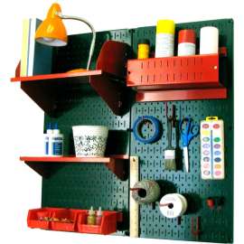 Wall Control Pegboard Hobby Craft Organizer Storage Kit, Green/Red, 32" X 32" X 9"