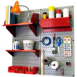 Wall Control Pegboard Hobby Craft Organizer Storage Kit, Gray/Red, 32" X 32" X 9"