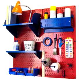 Wall Control Pegboard Hobby Craft Organizer Storage Kit, Red/Blue, 32" X 32" X 9"