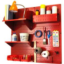 Wall Control Pegboard Hobby Craft Organizer Storage Kit, Red, 32" X 32" X 9"