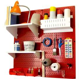 Wall Control Pegboard Hobby Craft Organizer Storage Kit, Red/White, 32" X 32" X 9"