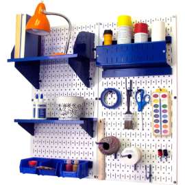 Wall Control Pegboard Hobby Craft Organizer Storage Kit, White/Blue, 32" X 32" X 9"